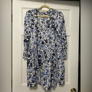 Misa dress with drop waist and blue floral pattern, like new!